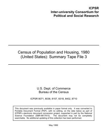 Census of Population and Housing, 1980 (United States): Summary ...