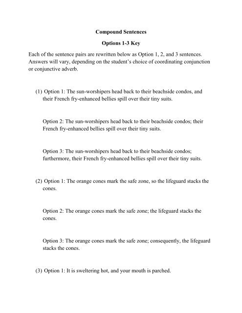 Compound Sentences Options 1 3 Worksheet Key Pdf Story Bayou