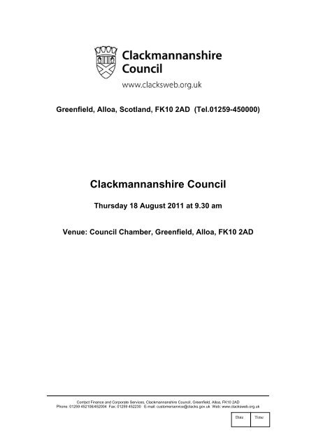 Full Agenda for the Clackmannanshire Council ClacksWeb