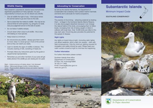 Subantarctic islands minimum impact code - Department of ...