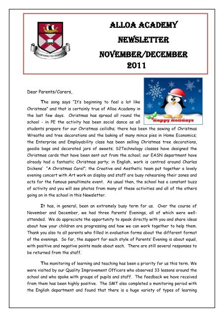 ALLOA ACADEMY NEWSLETTER November/DECEMBER 2011