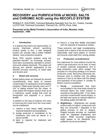 RECOVERY and PURIFICATION of NICKEL SALTS and CHROMIC ...