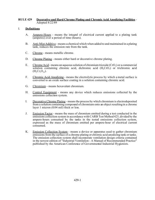 429 1 Rule 429 Decorative And Hard Chrome Plating And Chromic