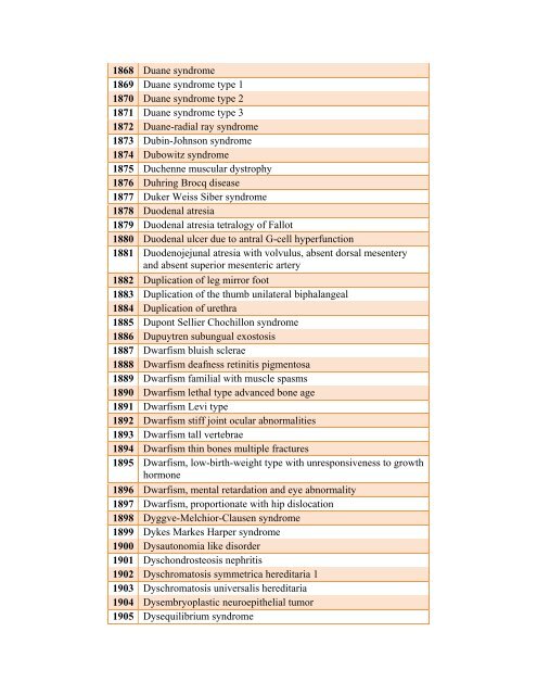 Table 4: List of Rare Diseases and Related Terms as per US ...