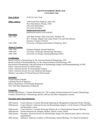 Dr. Kenneth Beer's Curriculum Vitae (Resume) - Kenneth Beer, MD ...