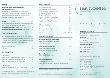 P R E I S L I S T E - Beautycenter Frick