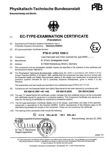 PTB 01 ATEX 1058 u - R. Stahl