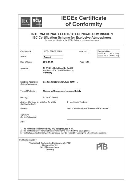 IECEx Certificate of Conformity - R. Stahl