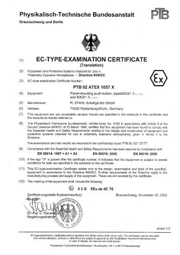 PTB 02 ATEX 1057 X - R. Stahl