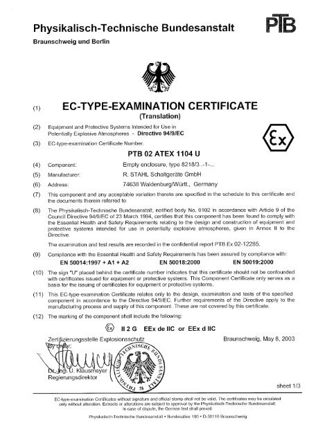 PTB 02 ATEX 1104 u - r. stahl