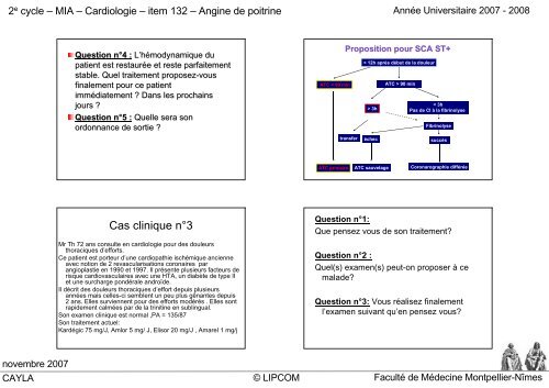 Cas Clinique Angor Infarctus - Faculté de médecine de Montpellier