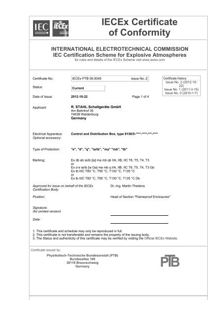 IECEx PTB 09.0049 - r. stahl