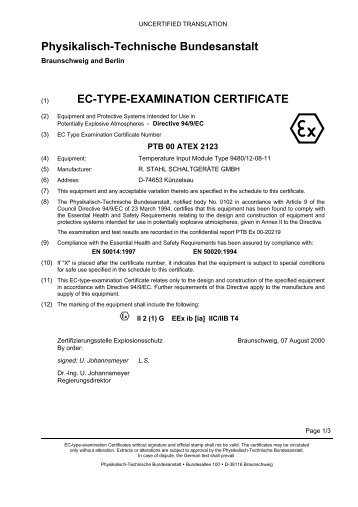 PTB 00 ATEX 2123 - r. stahl