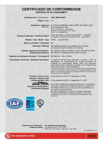 certificado de conformidade - r. stahl