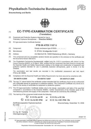 PTB 09 ATEX 1107 U - R. Stahl