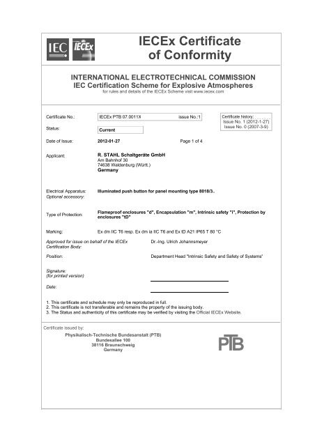 IECEx PTB 07.0011 X - r. stahl