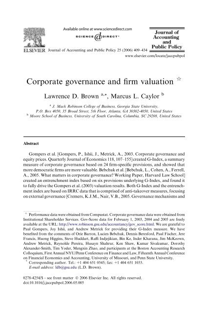 Corporate governance and firm valuation