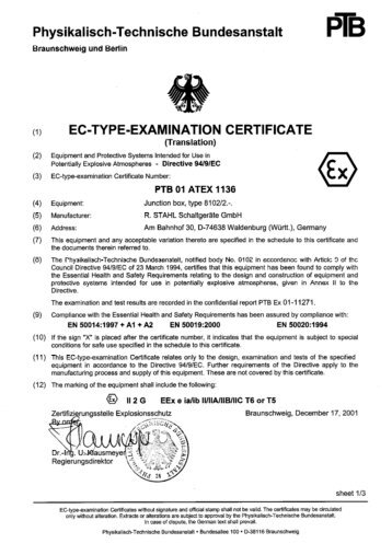 PTB 01 ATEX 1136 - R. Stahl