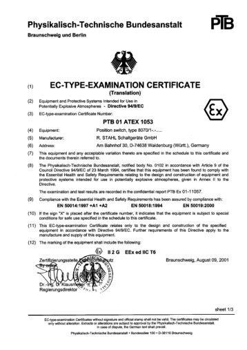 PTB 01 ATEX 1053 - r. stahl