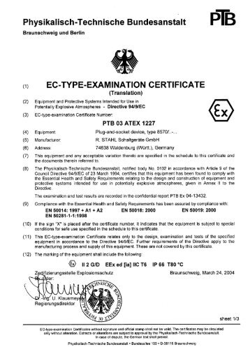 PTB 03 ATEX 1227 - r. stahl