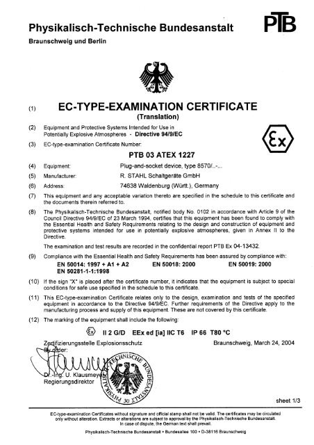 PTB 03 ATEX 1227 - r. stahl