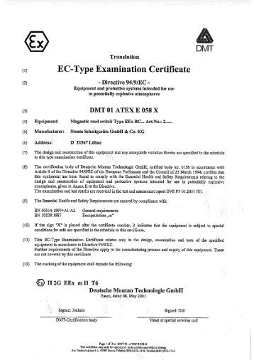 DMT 01 ATEX E 058 X - r. stahl