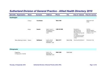 Allied Health Directory List Query - the Sutherland Division of ...