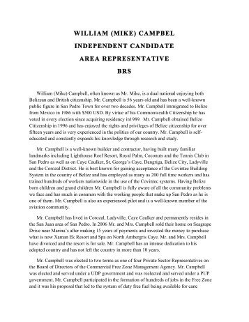 william (mike) campbel independent candidate ... - Ambergris Caye