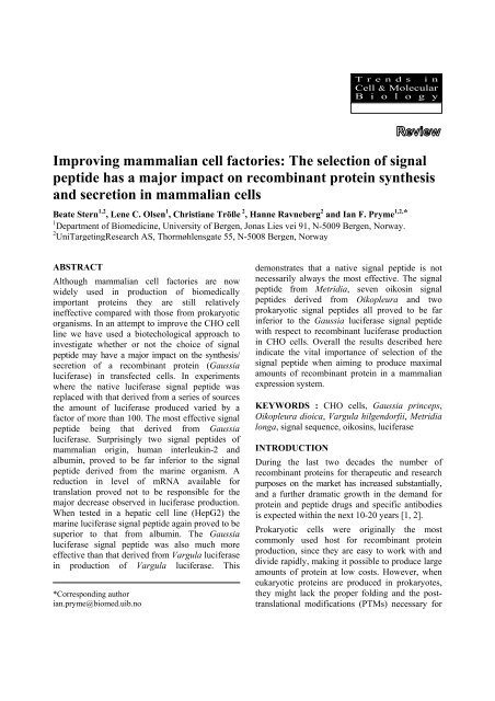 Improving mammalian cell factories: The selection of signal peptide ...