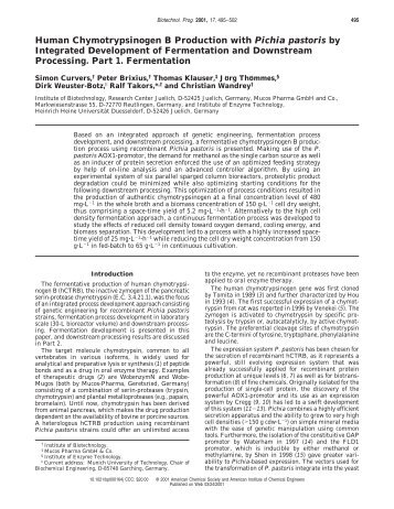 Human Chymotrypsinogen B Production with Pichia pastoris by ...