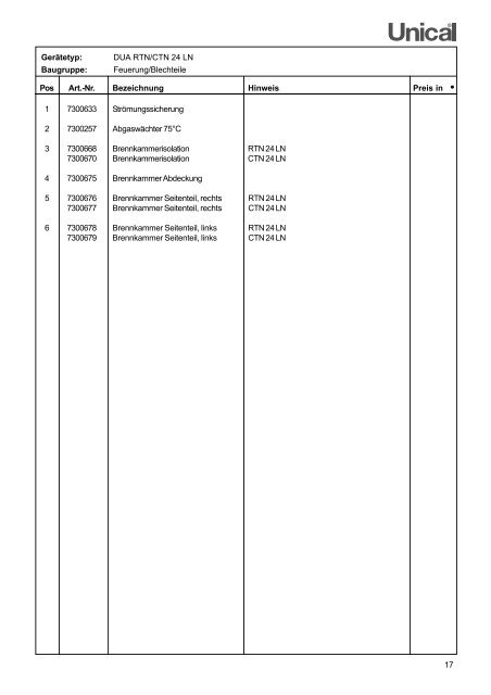 ET-Liste DUA-LN korr.10_05 - Unical Deutschland