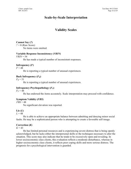 MMPI -2 Adult Interpretive System Version 4 Codetype Report - PAR