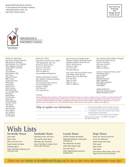Wish Lists - Ronald McDonald House Charities of Chicagoland and ...