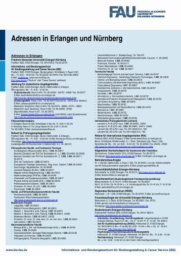 Adressen in Erlangen und Nürnberg - Universität Erlangen-Nürnberg