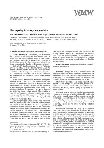 Homeopathy in emergency medicine