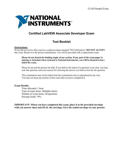 Certified LabVIEW Associate Developer Exam Test Booklet