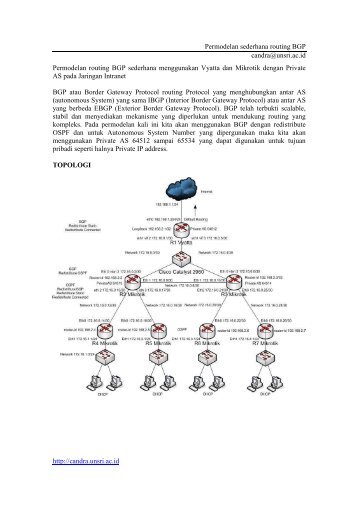 Permodelan routing BGP menggunakan Vyatta dan Mikrotik