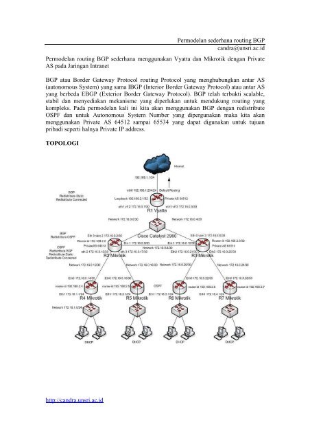 Permodelan routing BGP menggunakan Vyatta dan Mikrotik