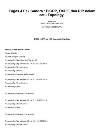 Tugas 4 Pak Candra : EIGRP, OSPF, dan RIP dalam satu Topology