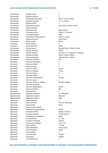 List of all taxa in the Digital Atlas - Digital Plant Atlas Project