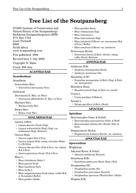 Tree List of the Soutpansberg...