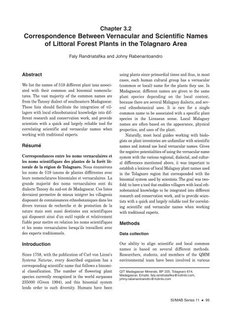 Correspondence Between Vernacular and Scientific Names of ...