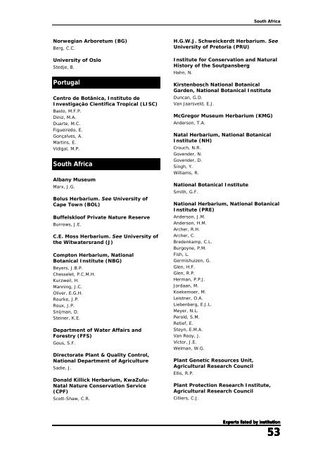 Plant taxonomic expertise - SABONET