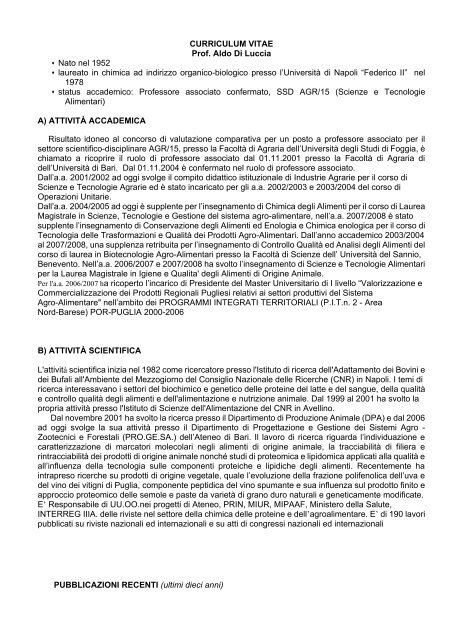 CURRICULUM VITAE DIDATTICO SCIENTIFICO - Facoltà di Agraria ...