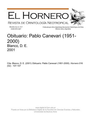 Obituario: Pablo Canevari (1951-2000) - Biblioteca Digital FCEN ...