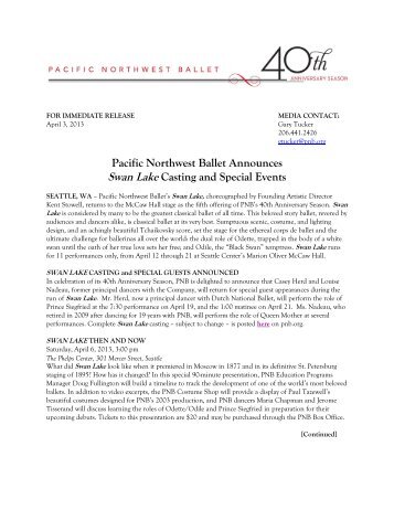 Pacific Northwest Ballet Announces Swan Lake Casting and Special ...