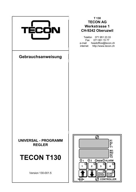 PROGRAMM REGLER TECON T130 - Tecon AG