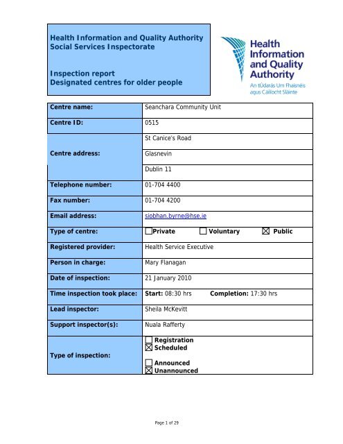 Seanchara Community Unit, 515, nursing home inspection ... - hiqa.ie