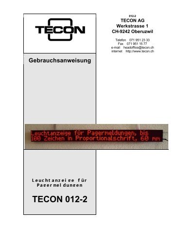 Bedienungsanleitung (PDF 112 KB) - Tecon AG