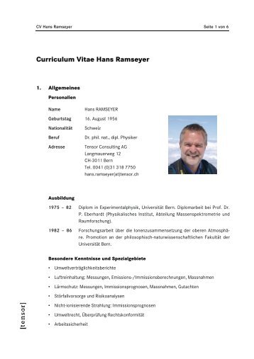 Curriculum Vitae Hans Ramseyer - Tensor Umweltberatung AG